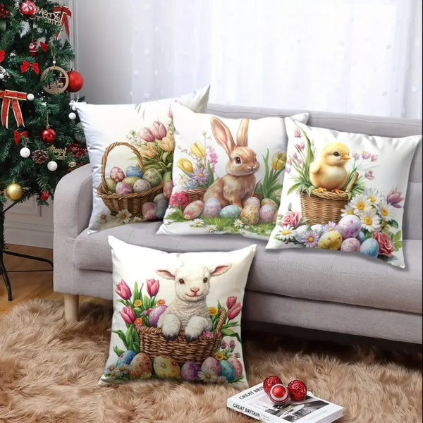 Easter Floral Bunnies Cushion Cover | 4pcs Set