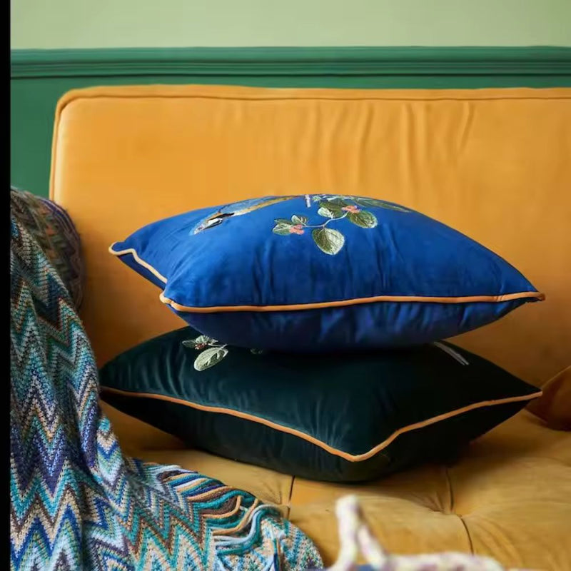 Embroidered Parrot Cushion