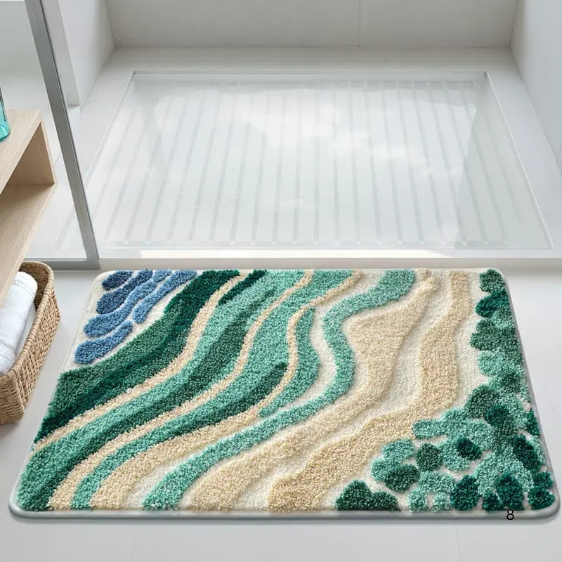 Fluffy Ocean Wavy Pattern Bath Mat