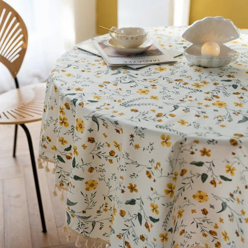 Golden Tassel Floral Round Table Cloth