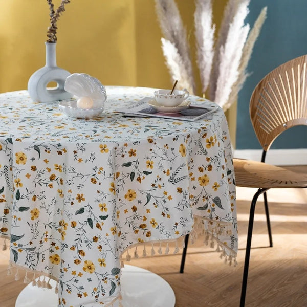 Golden Tassel Floral Round Table Cloth