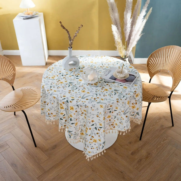 Golden Tassel Floral Round Table Cloth
