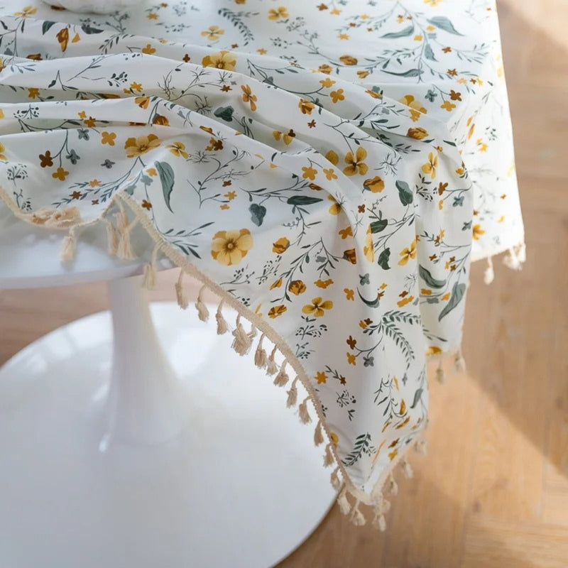 Golden Tassel Floral Round Table Cloth