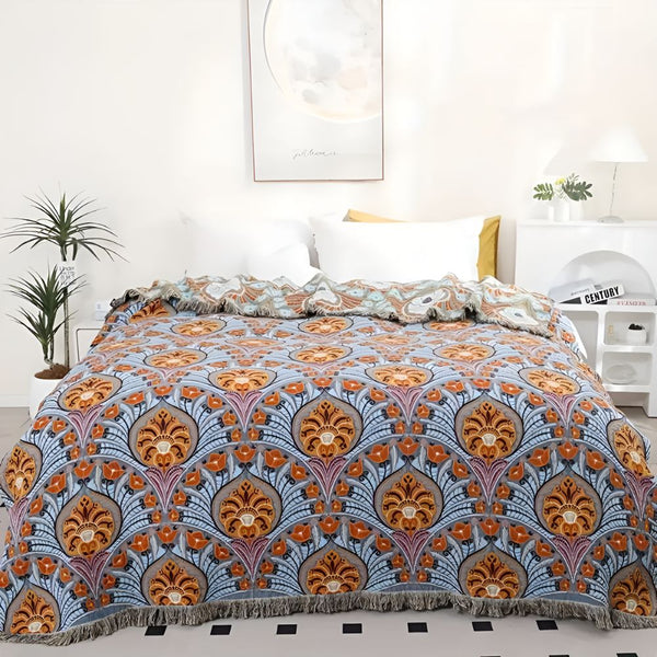 Lotus Bloom Jacquard Cotton Blanket
