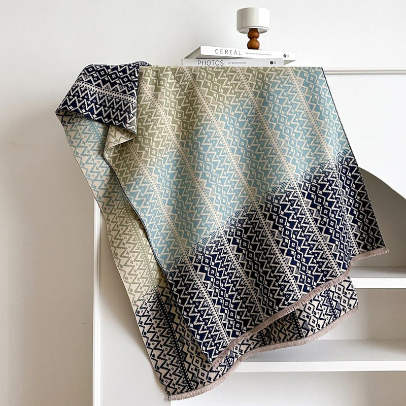 Nordic Pattern Knit Winter Shawl