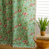 Pastoral Green Rose Tassel Curtain