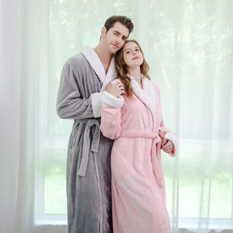 Plush Fleece Contrast Trim Bathrobe