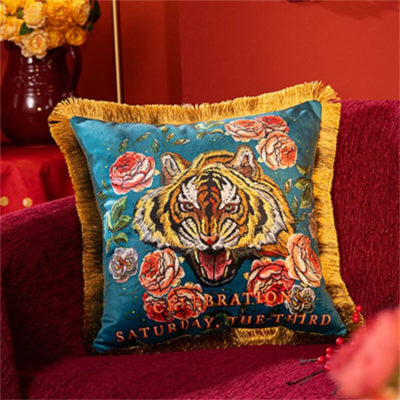 Regal Tiger Artistic Velvet Cushion Cover