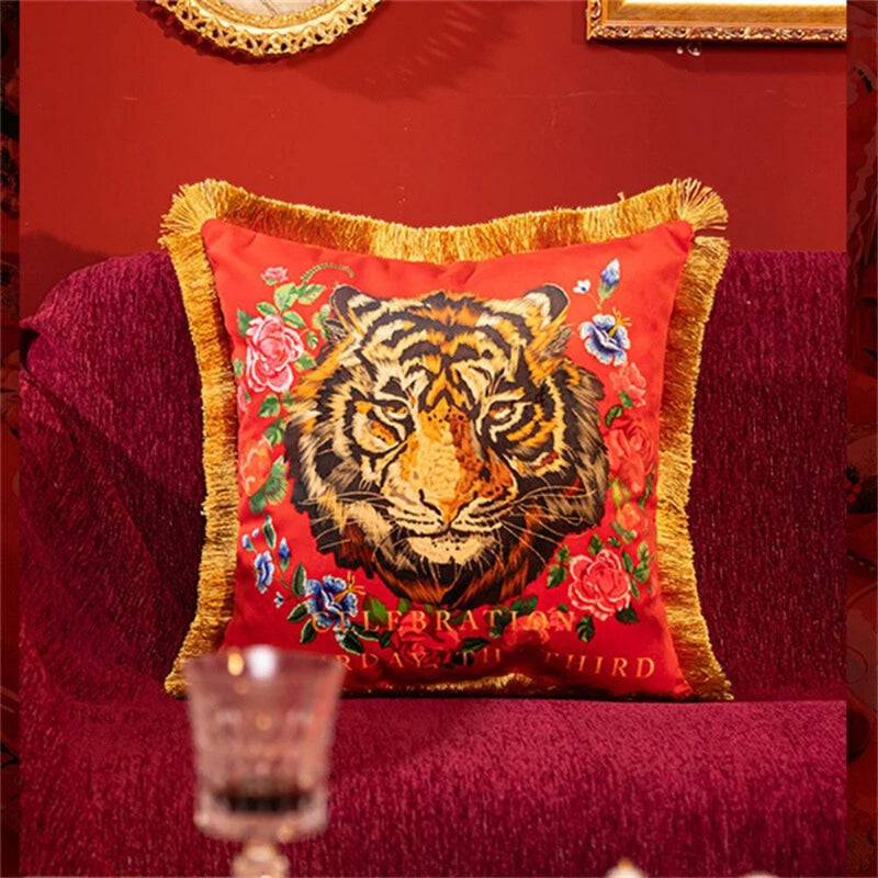 Regal Tiger Artistic Velvet Cushion Cover