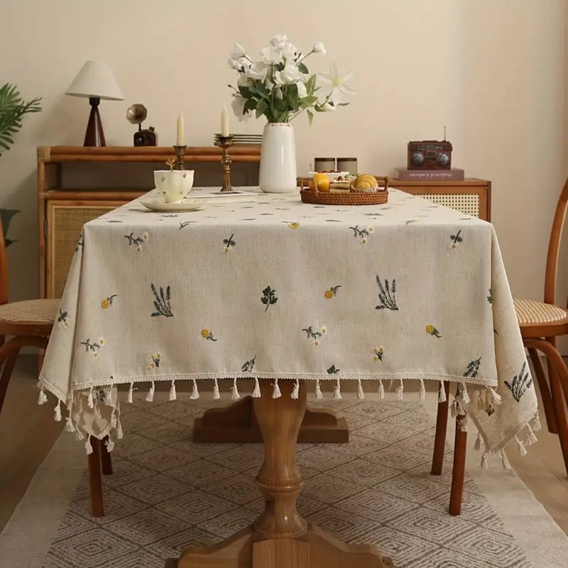 Rustic Bloom Tassel Tablecloth