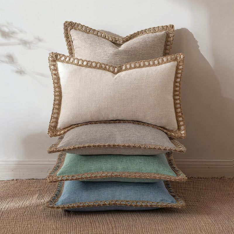 Rustic Linen Trim Decorative Cushion Cover
