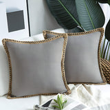 Rustic Linen Trim Decorative Cushion Cover