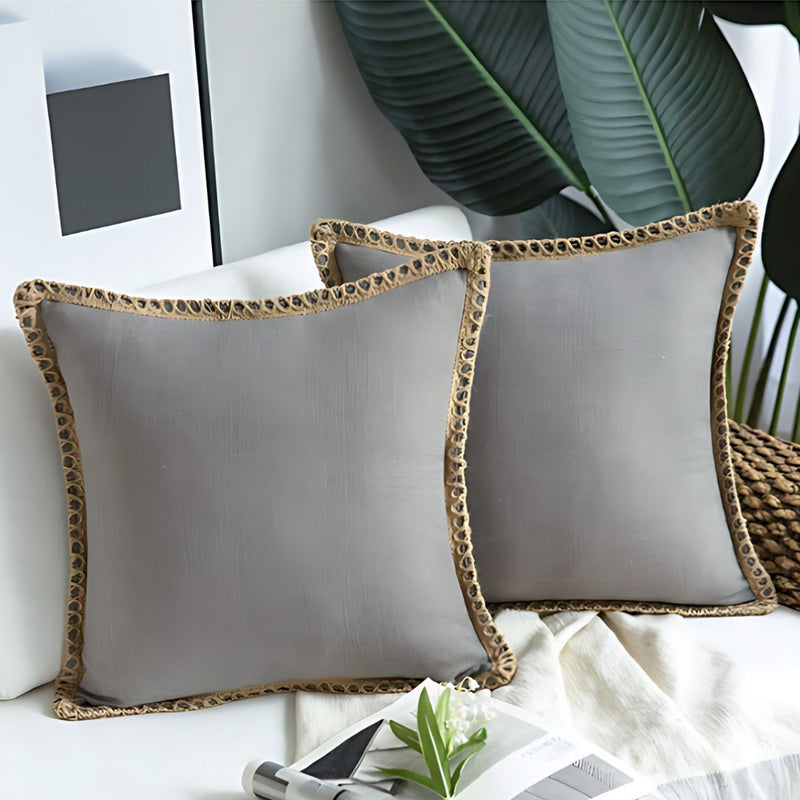 Rustic Linen Trim Decorative Cushion Cover