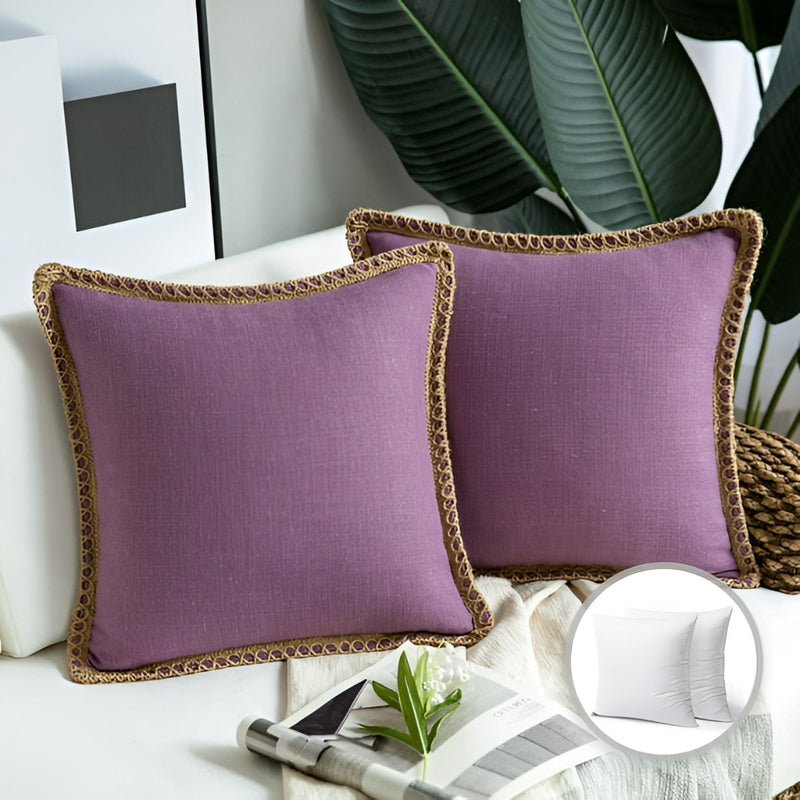 Rustic Linen Trim Decorative Cushion Cover