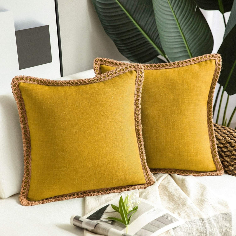Rustic Linen Trim Decorative Cushion Cover