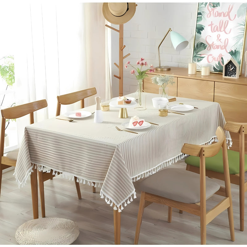 Classic Striped Tassel Table Cloth