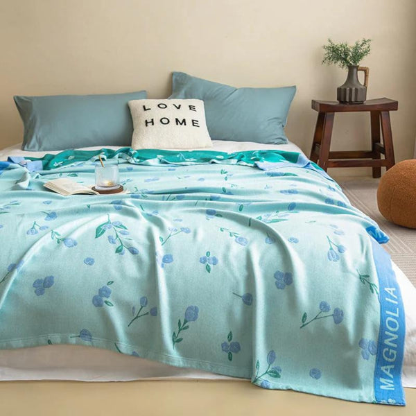 Blue Floral Bamboo Fibre Cooling Blanket