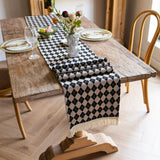 Tasseled Diamond Checkered Table Runner