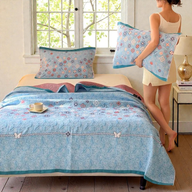 Turquoise Floral Glam Gauze Blanket