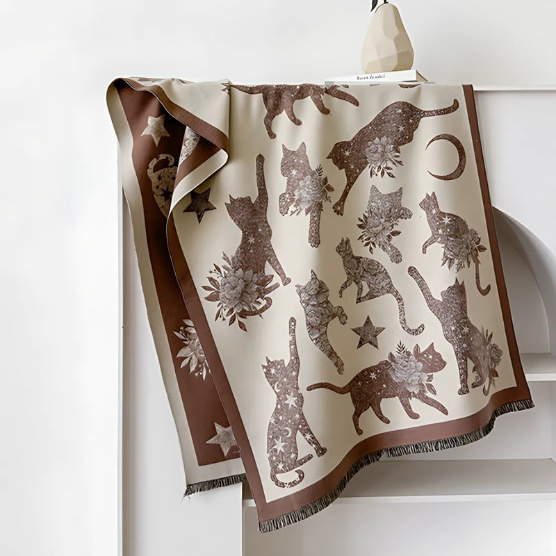 Vintage-Inspired Cat Print Scarf