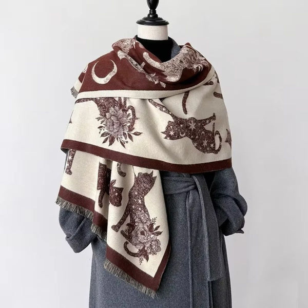 Vintage-Inspired Cat Print Scarf